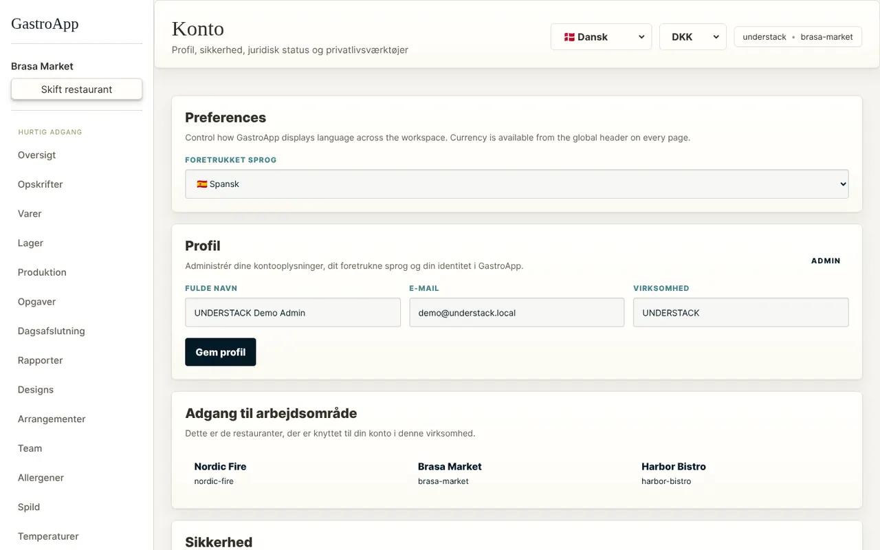 Indstillinger med profil og sikkerhed