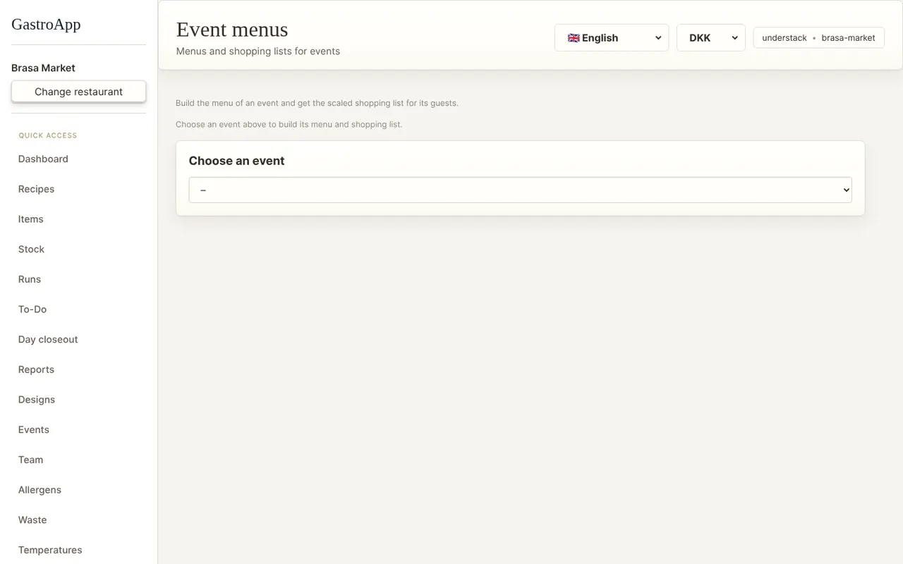 Event menu