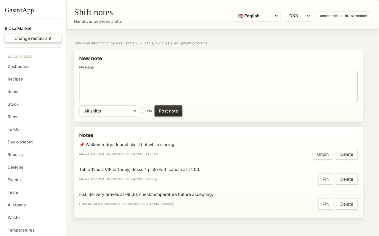 Shift notes
