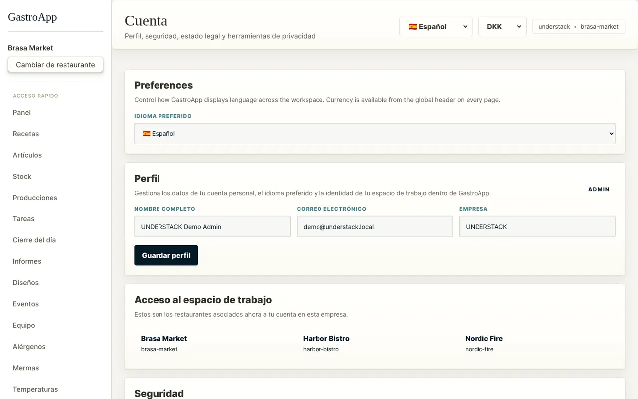 Ajustes con perfil y seguridad