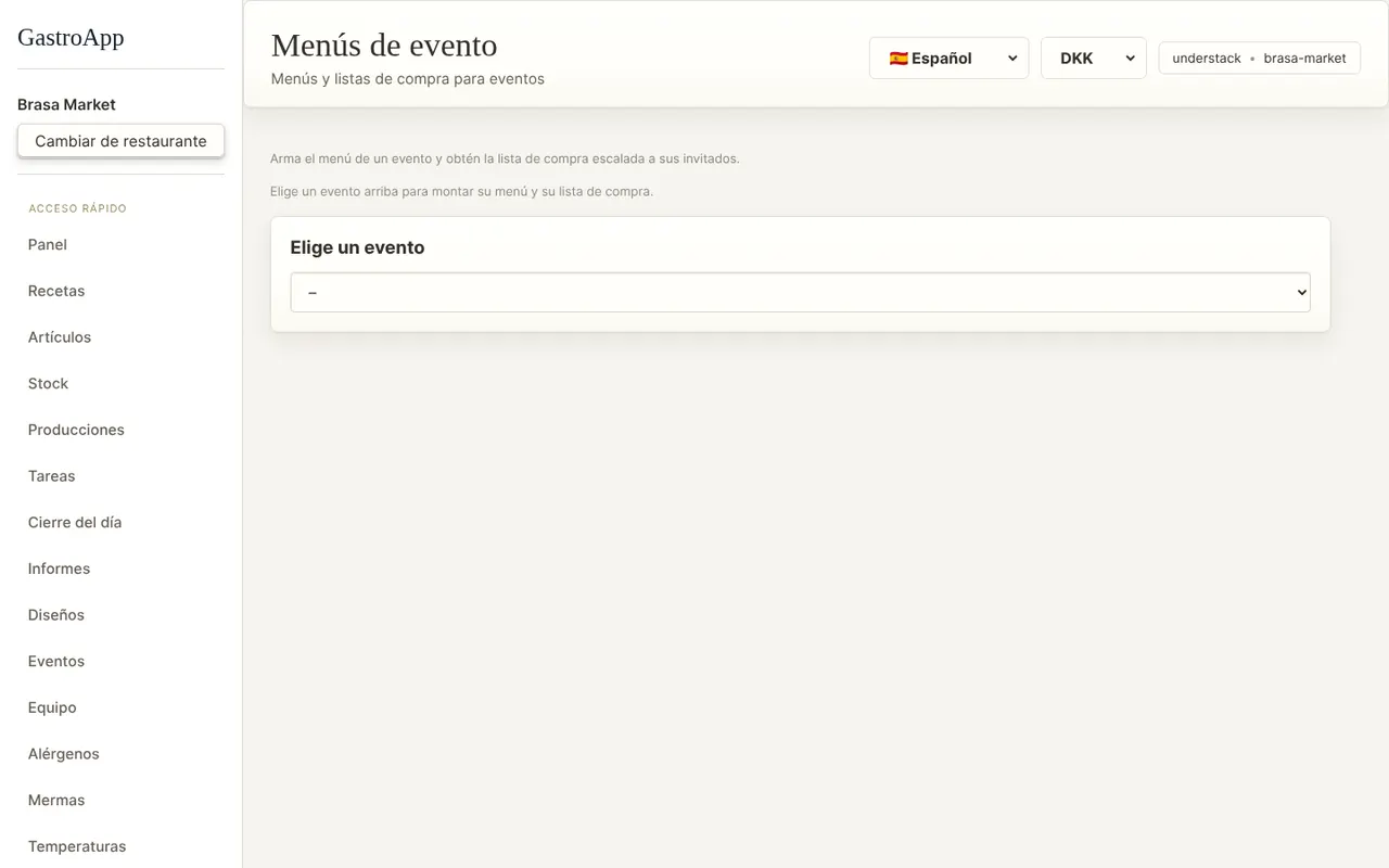 Menú de evento