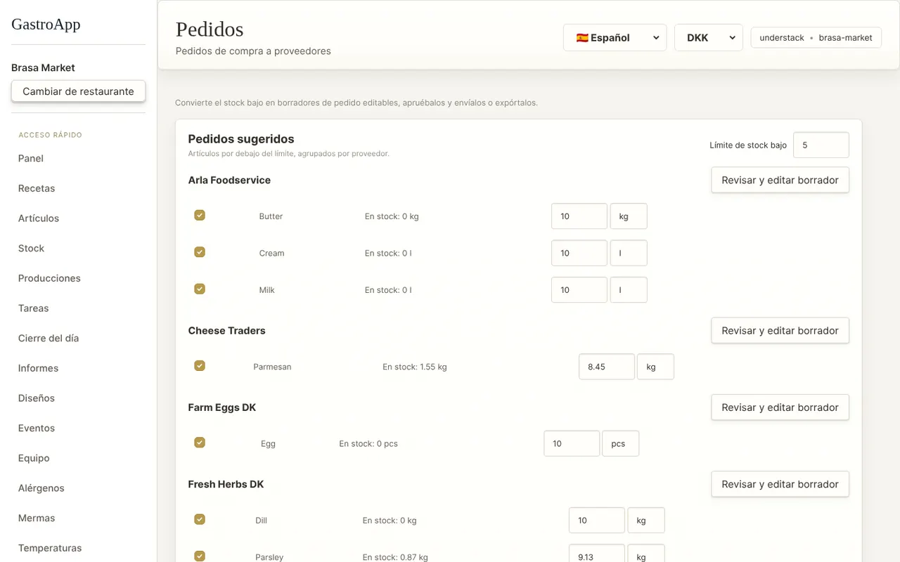 Página de pedidos