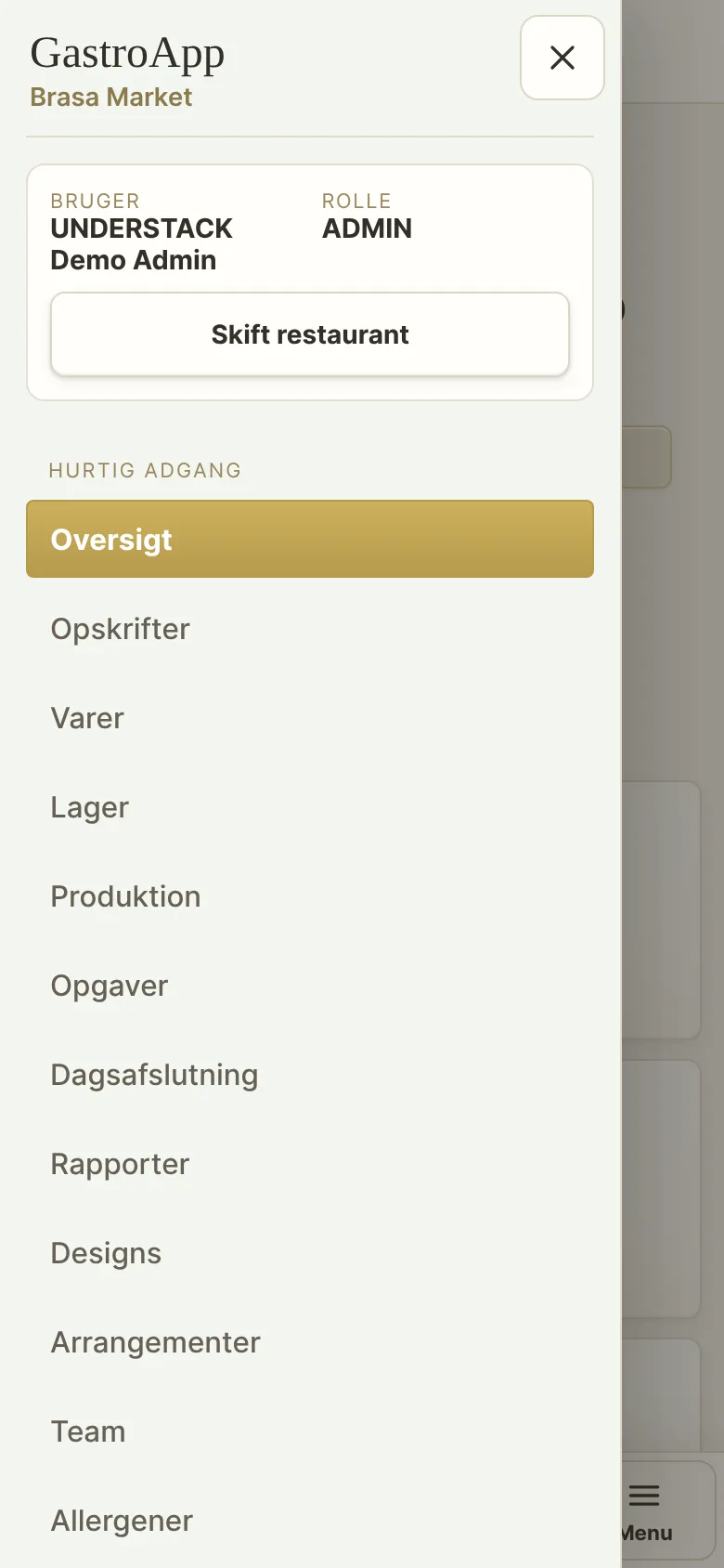 Menu på en telefon