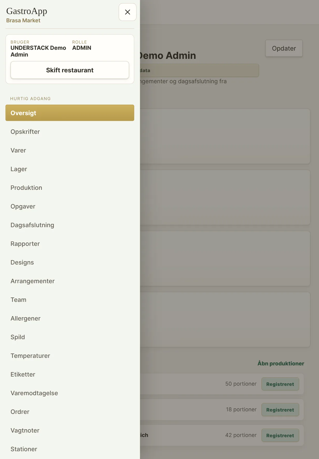 Menu på en tablet