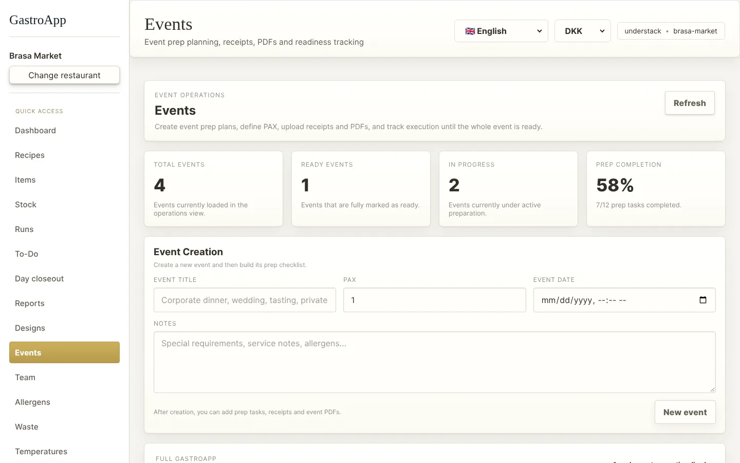 Events page