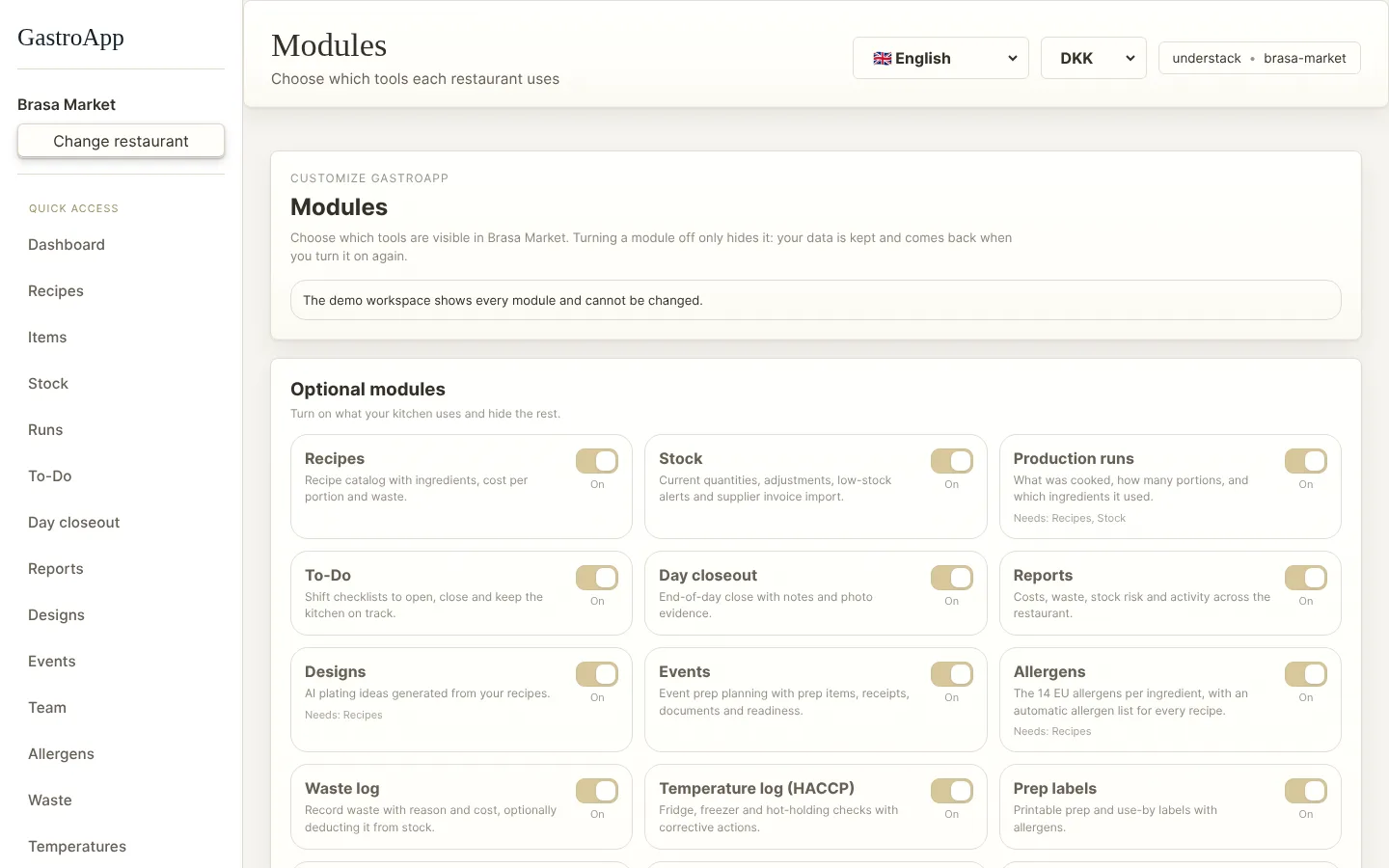 Modules page