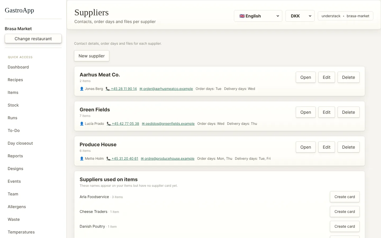 Suppliers page