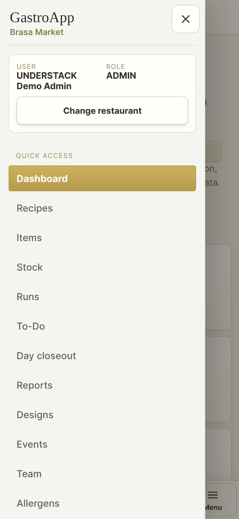 Menu drawer on a phone