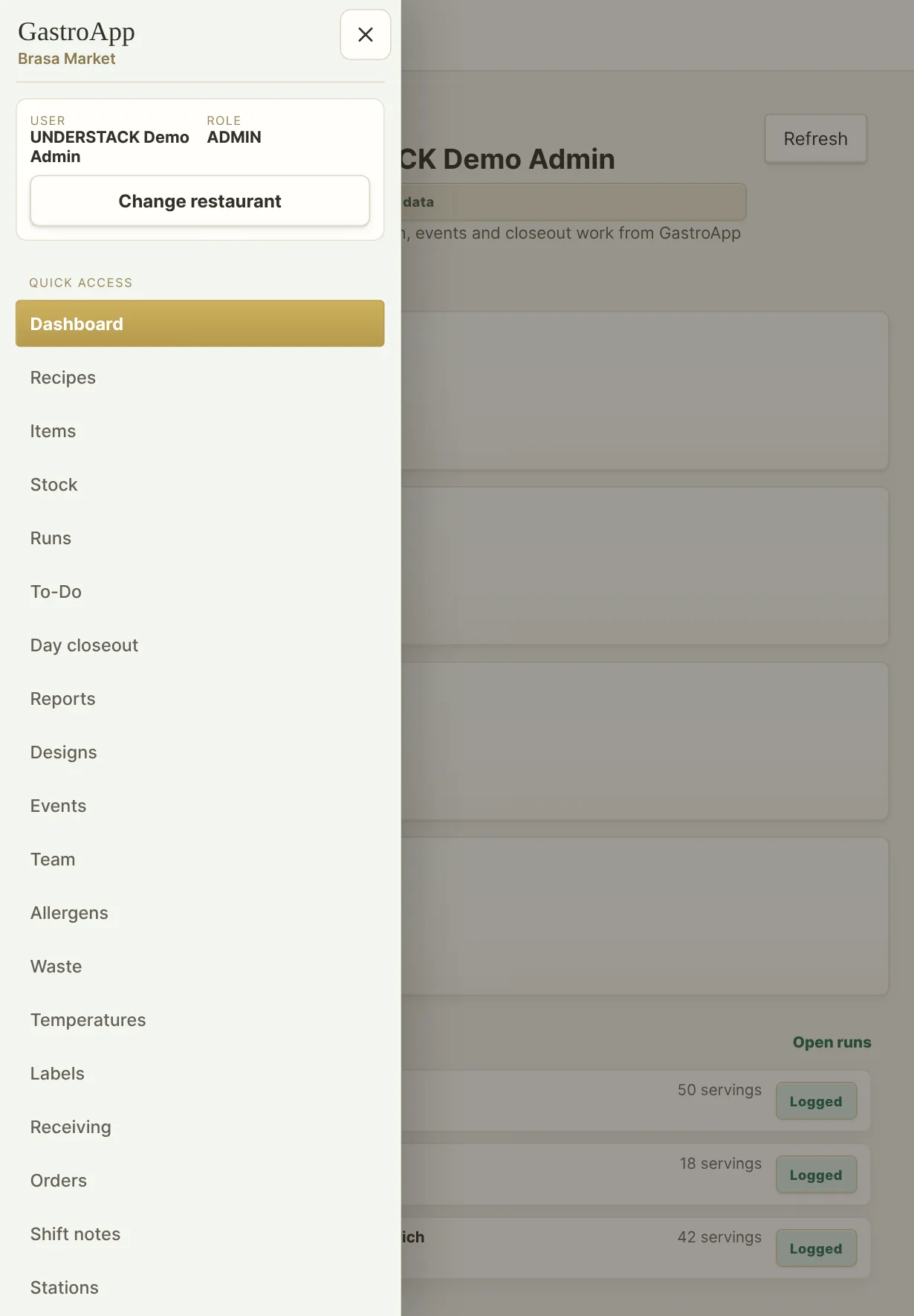 Menu drawer on a tablet