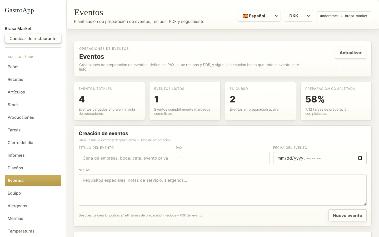 Página de eventos