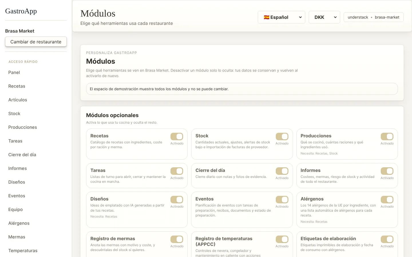 Página de módulos