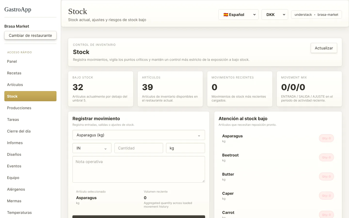 Página de stock